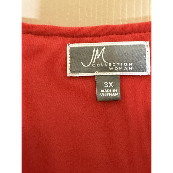 JM Collection Crochet Tunic Women 3X Red Excellent Keyhole 3/4 Sleeve Blouse - Picture 3 of 4